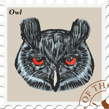vector, post stamp with owl