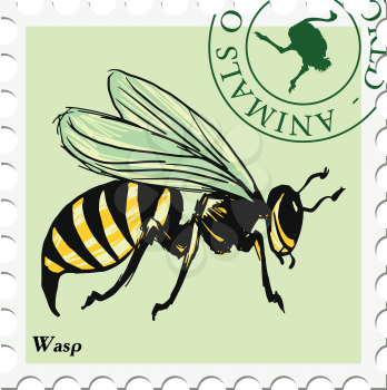vector, post stamp with wasp