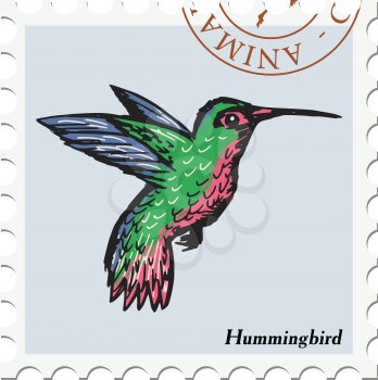 vector, post stamp with hummingbird