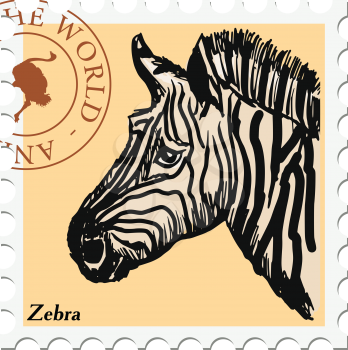 vector, post stamp with zebra