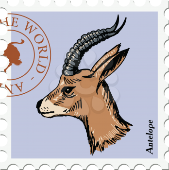 vector, post stamp with antelope