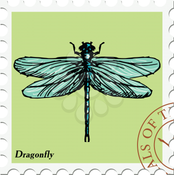 vector, post stamp with dragonfly