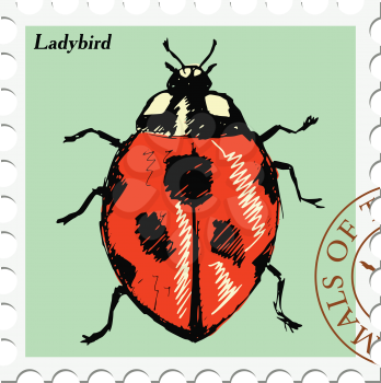 vector, post stamp with ladybird
