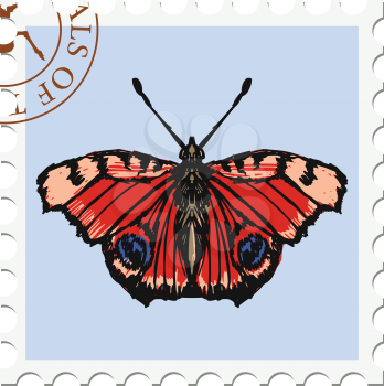 vector, post stamp with butterfly