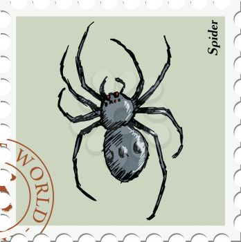 vector, post stamp with spider