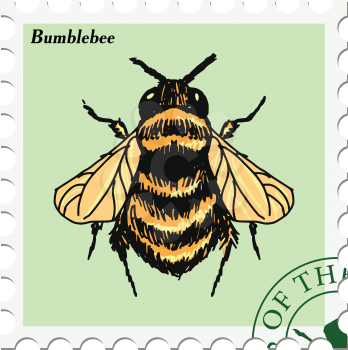 vector, post stamp with bumblebee