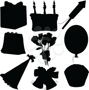 set of silhouettes of objects for celebration