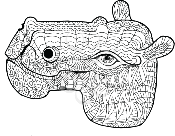 cartoon, hand drawn, vector doodle illustration of hippopotamus. Motive of wildlife