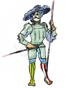 Knight, historical character. Motives of history, middle ages, fairytales. Vector illustration
