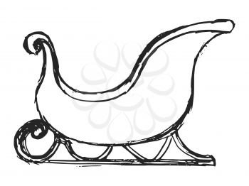 Vector, hand drawn, sketch illustration of sleigh of Santa Claus. Motives of holidays, Christmas, objects, fairy tales