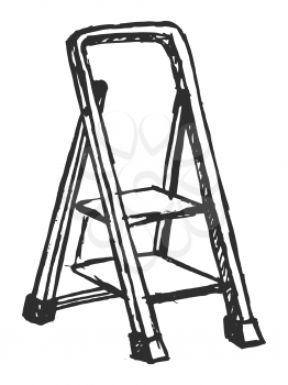 Vector, hand drawn, sketch illustration of step ladder. Motives of repair and building, domestic objects, tools