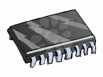 Hand drawn, vector illustration of microchip. Motives of electronics, computer technics and repair