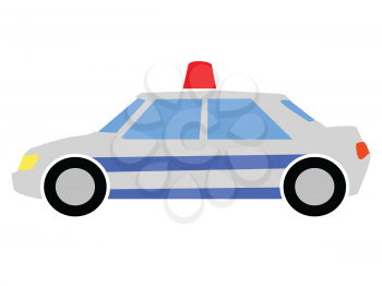 Simple, vector, colored illustration of a police car. Side view. Motives of police service, security, transport, city life, crime