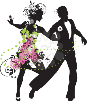 Royalty Free Clipart Image of a Silhouette of a Dancing Couple