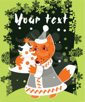 Royalty Free Clipart Image of a Christmas Card With a Fox