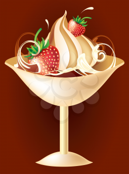 Royalty Free Clipart Image of Ice Cream and Strawberries