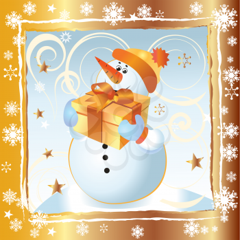 Royalty Free Clipart Image of a Snowman Christmas Card