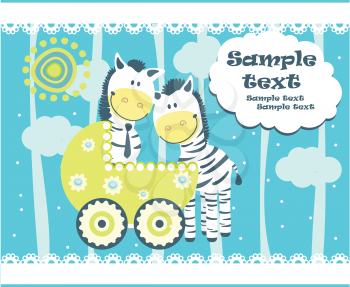Royalty Free Clipart Image of a Baby Announcement With Zebras