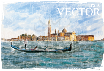 Royalty Free Clipart Image of a Watercolour of Venice, Italy