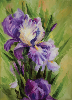 Royalty Free Clipart Image of an Oil Painting of Irises