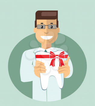 Flat Vector Illustration: 
dentist with beautiful tooth 
