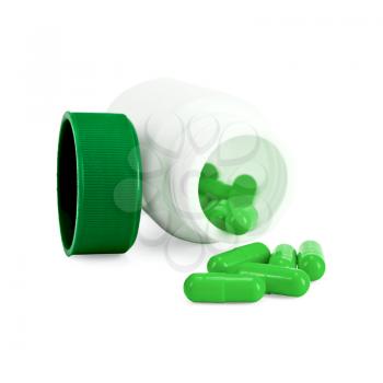 Royalty Free Photo of Green Capsules in a Bottle