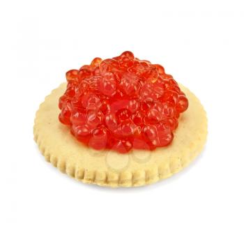 Royalty Free Photo of Red Salmon Caviar on a Round Cracker