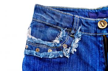 Royalty Free Photo of a Pair of Denim Jeans With Frayed Pockets