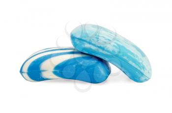 Two pieces of blue soap isolated on white background