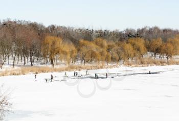 Royalty Free Photo of People on a Frozen Lake