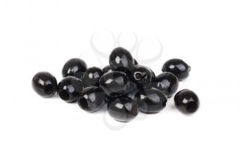 Black pitted olives isolated on white 