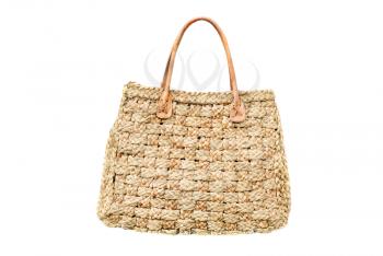 woman's handbag from natural straw  isolated  on  white

