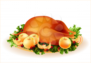Royalty Free Clipart Image of a Roasted Chicken With Apples