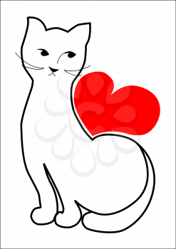 Royalty Free Clipart Image of a Cat With a Heart