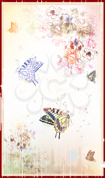Royalty Free Clipart Image of Butterflies and Flowers