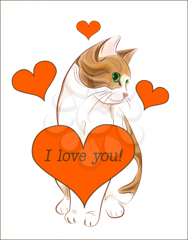 Royalty Free Clipart Image of a Cat With Hearts