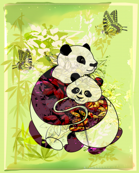 Royalty Free Clipart Image of Pandas in a Forest