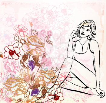 girl over floral background