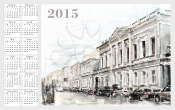 calendar for 2015. Cityscape. Vintage style.