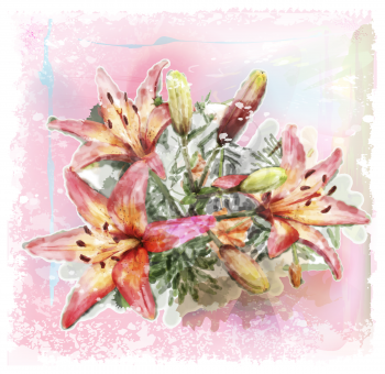 watercolor illustration of bouquet of lilies
