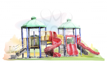 Watercolor sketch of  kids playground