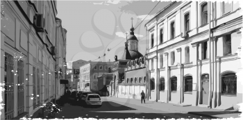 black and white illustration of city scape