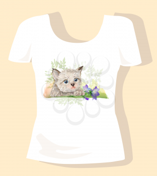 t-shirt design for children with kitten and bluebell