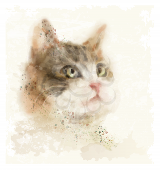 vintage hand drawn watercolor portrait of the cat