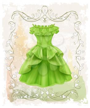 vintage label with green dress