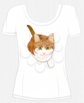 t-shirt design  with  ginger cat. Design for women's t-shirt