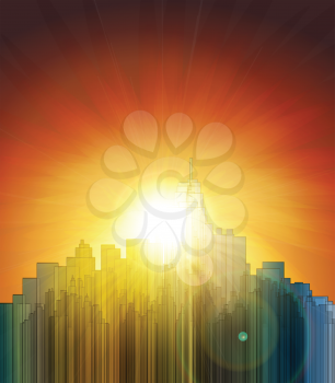 Royalty Free Clipart Image of a Sunset Over a City