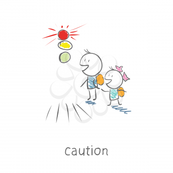 Royalty Free Clipart Image of Children Waiting to Cross a Road
