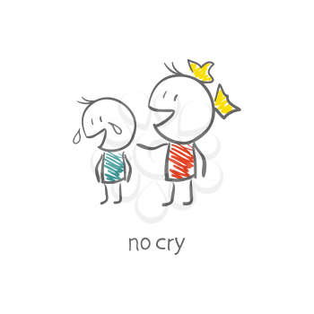 Royalty Free Clipart Image of a Girl Comforting a Crying Boy
