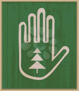Royalty Free Clipart Image of a Tree Symbol on a Hand
